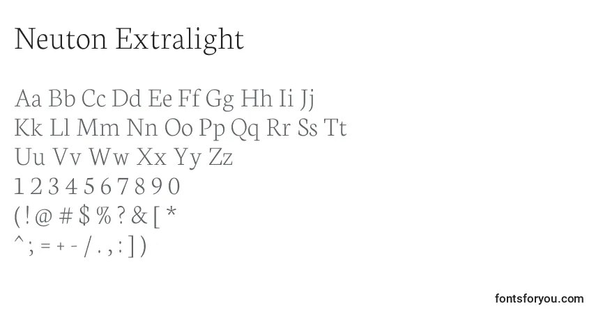Czcionka Neuton Extralight – alfabet, cyfry, specjalne znaki
