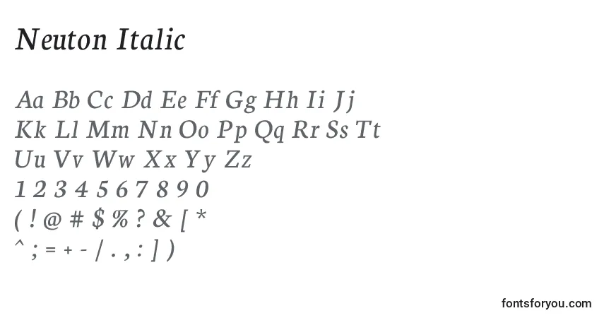 Schriftart Neuton Italic – Alphabet, Zahlen, spezielle Symbole