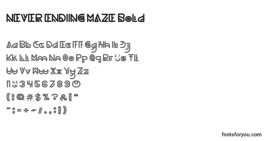 Шрифт NEVER ENDING MAZE Bold – алфавит, цифры, специальные символы