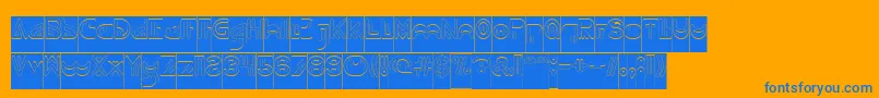 NEVER ENDING MAZE Hollow Inverse-Schriftart – Blaue Schriften auf orangefarbenem Hintergrund