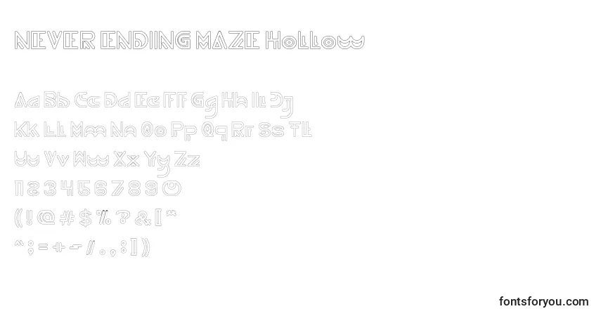 NEVER ENDING MAZE Hollow Font – alphabet, numbers, special characters