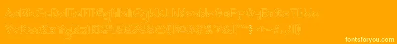 NEVER ENDING MAZE Hollow-Schriftart – Gelbe Schriften auf orangefarbenem Hintergrund