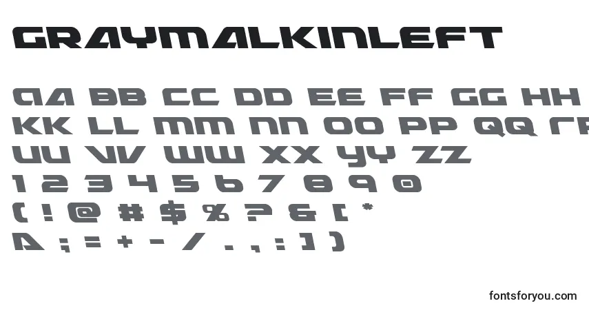 Czcionka Graymalkinleft – alfabet, cyfry, specjalne znaki