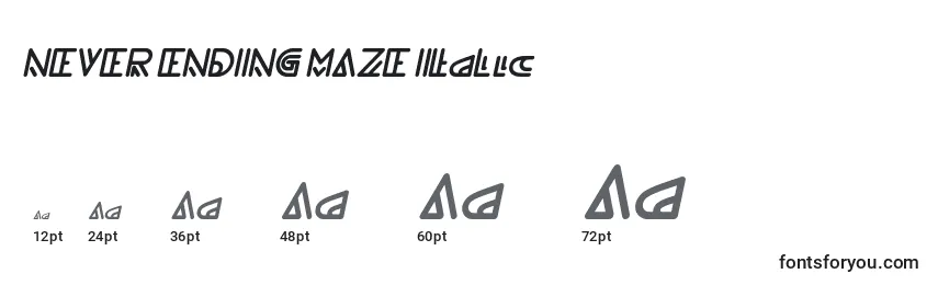 Размеры шрифта NEVER ENDING MAZE Italic