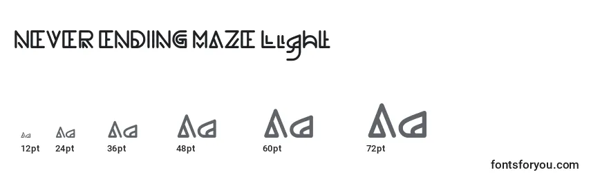 Размеры шрифта NEVER ENDING MAZE Light