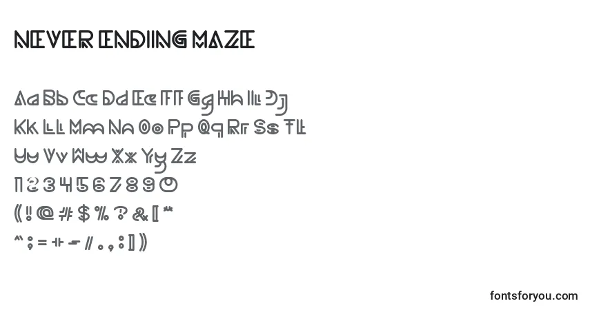 Шрифт NEVER ENDING MAZE – алфавит, цифры, специальные символы