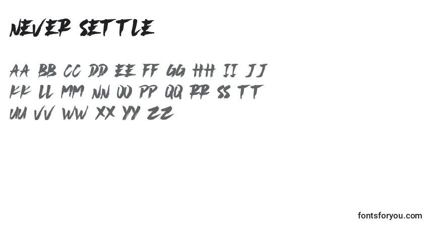 Schriftart Never Settle – Alphabet, Zahlen, spezielle Symbole