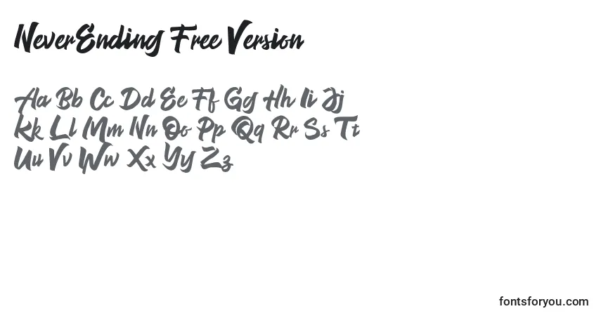 Schriftart NeverEnding Free Version – Alphabet, Zahlen, spezielle Symbole