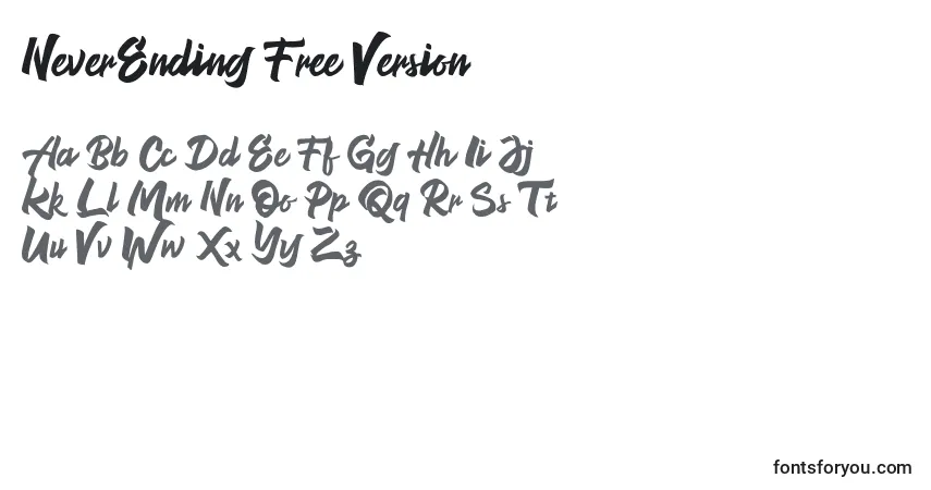 Schriftart NeverEnding Free Version (135507) – Alphabet, Zahlen, spezielle Symbole