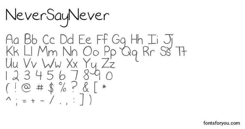 Schriftart NeverSayNever (135509) – Alphabet, Zahlen, spezielle Symbole
