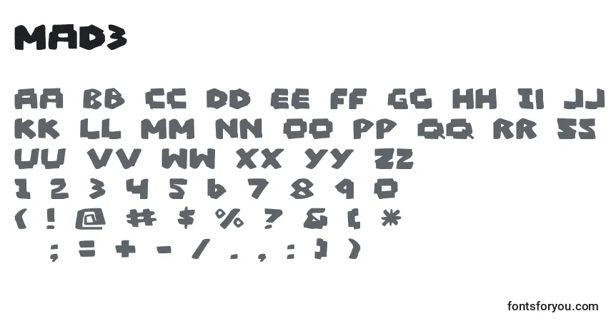 Schriftart Mad3 – Alphabet, Zahlen, spezielle Symbole