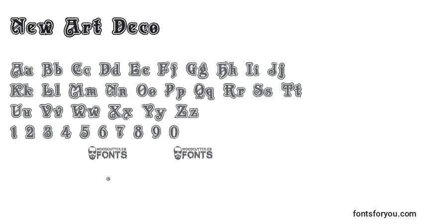 Schriftart New Art Deco – Alphabet, Zahlen, spezielle Symbole