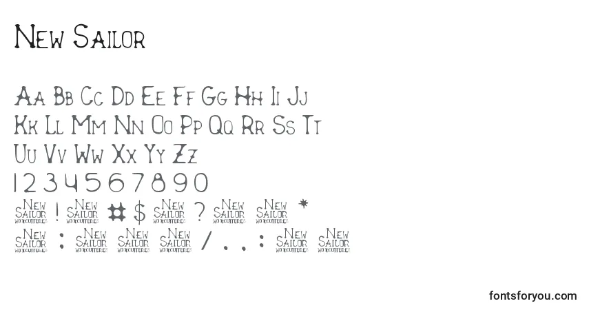 Schriftart New Sailor – Alphabet, Zahlen, spezielle Symbole