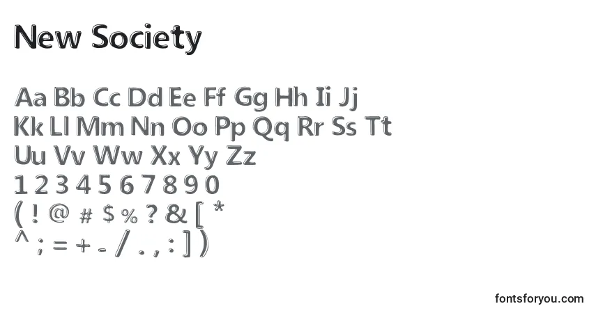 Czcionka New Society – alfabet, cyfry, specjalne znaki