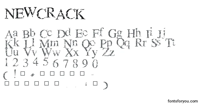 A fonte NEWCRACK – alfabeto, números, caracteres especiais