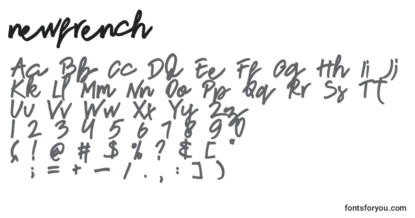 A fonte Newfrench – alfabeto, números, caracteres especiais