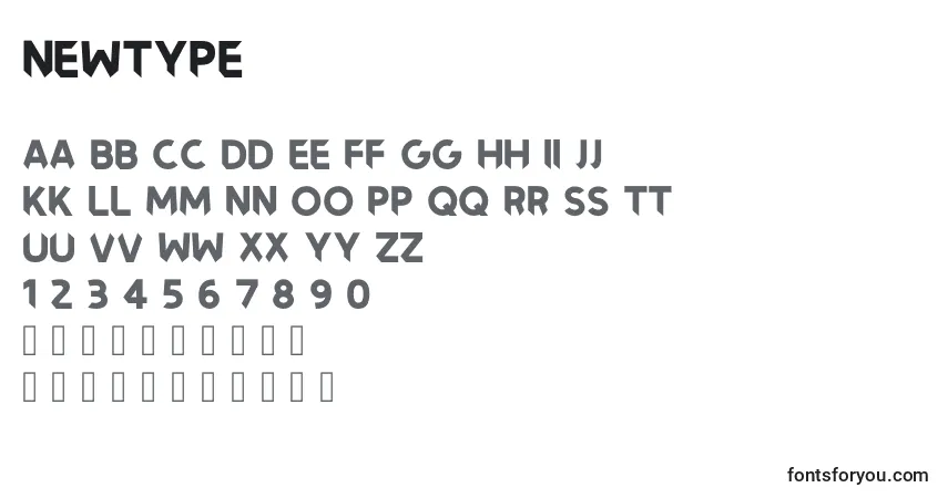 Schriftart Newtype – Alphabet, Zahlen, spezielle Symbole