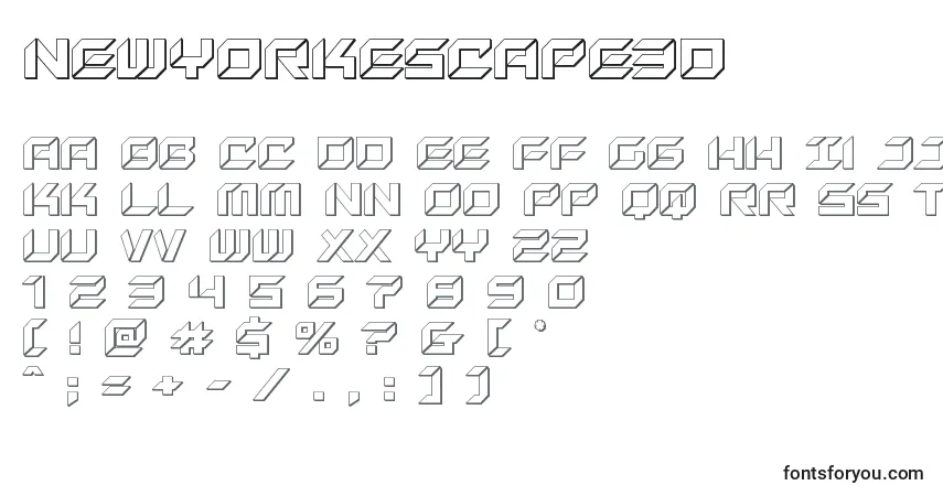 A fonte Newyorkescape3d (135546) – alfabeto, números, caracteres especiais