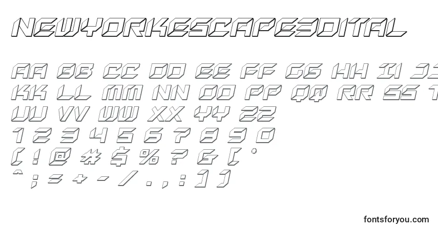 Schriftart Newyorkescape3dital (135547) – Alphabet, Zahlen, spezielle Symbole