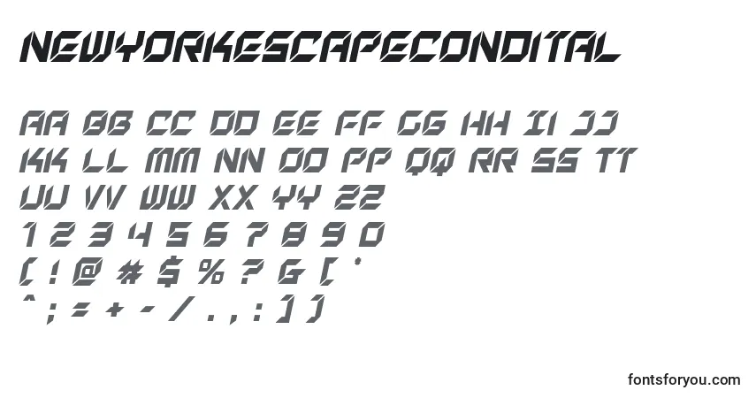 A fonte Newyorkescapecondital (135549) – alfabeto, números, caracteres especiais