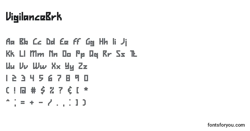 A fonte VigilanceBrk – alfabeto, números, caracteres especiais