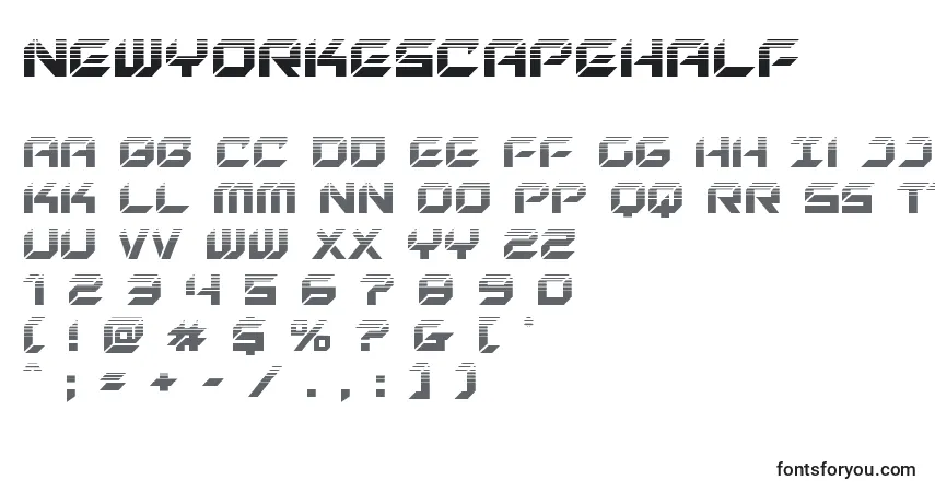 A fonte Newyorkescapehalf (135554) – alfabeto, números, caracteres especiais