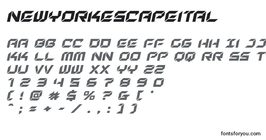 Schriftart Newyorkescapeital (135556) – Alphabet, Zahlen, spezielle Symbole
