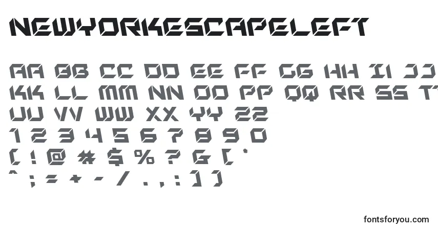 Schriftart Newyorkescapeleft (135557) – Alphabet, Zahlen, spezielle Symbole