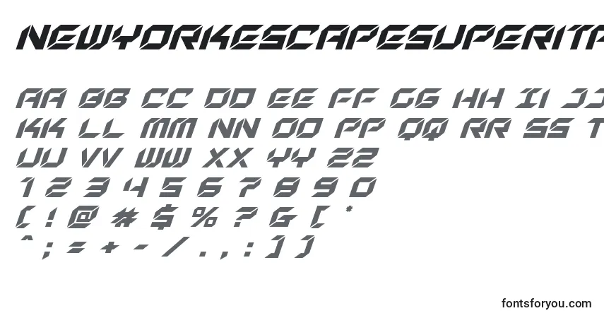Schriftart Newyorkescapesuperital (135558) – Alphabet, Zahlen, spezielle Symbole