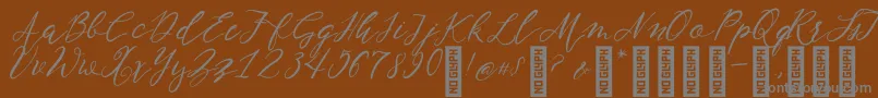 NF Lukara Regular-fontti – harmaat kirjasimet ruskealla taustalla