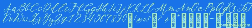 NF Lukara Regular Font – Green Fonts on Blue Background