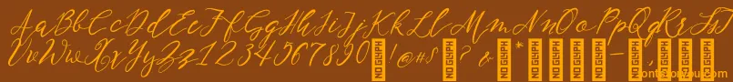フォントNF Lukara Regular – オレンジ色の文字が茶色の背景にあります。