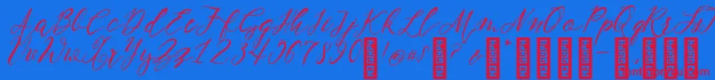 NF Lukara Regular-Schriftart – Rote Schriften auf blauem Hintergrund