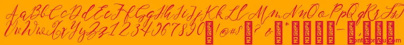 NF Lukara Regular-Schriftart – Rote Schriften auf orangefarbenem Hintergrund