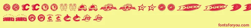NHL WEST-Schriftart – Rote Schriften auf gelbem Hintergrund