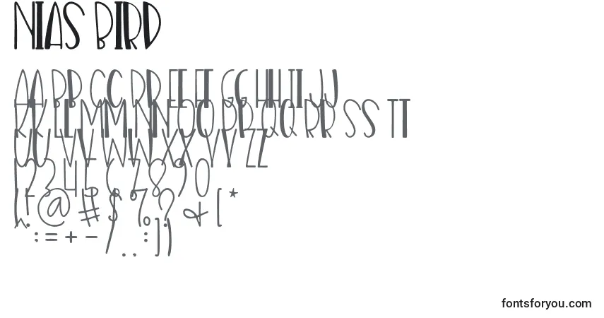 A fonte Nias Bird – alfabeto, números, caracteres especiais