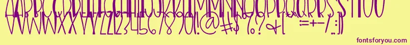 Nias Bird-Schriftart – Violette Schriften auf gelbem Hintergrund
