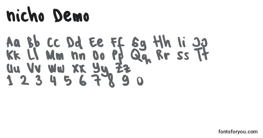 A fonte Nicho Demo – alfabeto, números, caracteres especiais