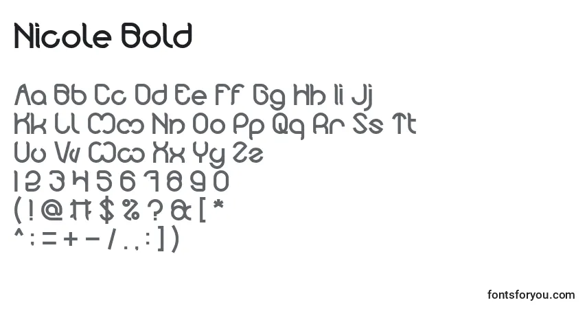 Шрифт Nicole Bold – алфавит, цифры, специальные символы
