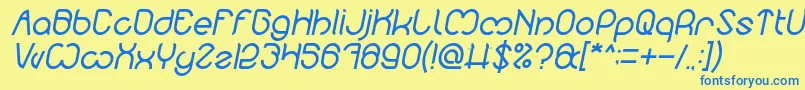 Fonte Nicole Italic – fontes azuis em um fundo amarelo