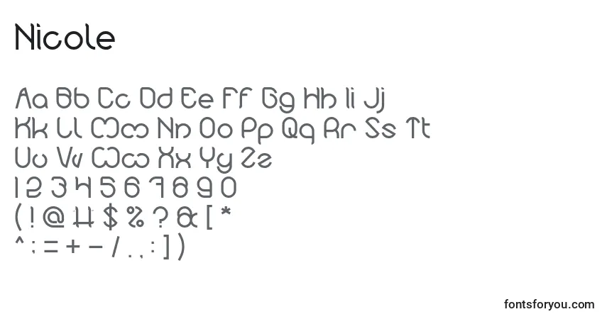 A fonte Nicole (135590) – alfabeto, números, caracteres especiais