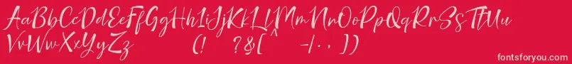 nicolette demo-fontti – vaaleanpunaiset fontit punaisella taustalla