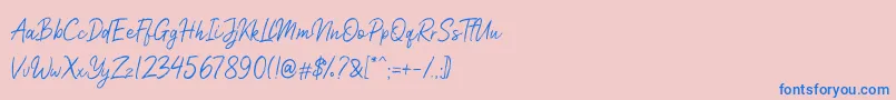 Nicollast Demo-Schriftart – Blaue Schriften auf rosa Hintergrund