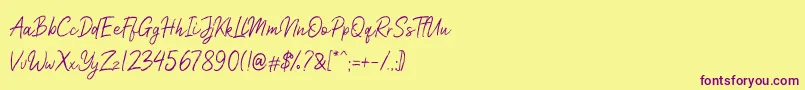 Nicollast Demo-Schriftart – Violette Schriften auf gelbem Hintergrund
