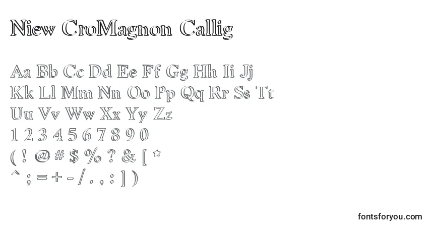Czcionka Niew CroMagnon Callig – alfabet, cyfry, specjalne znaki