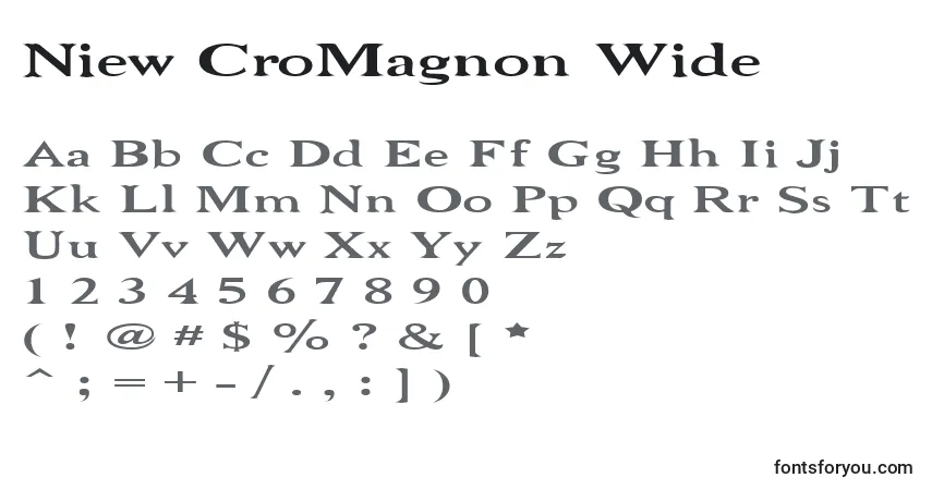 A fonte Niew CroMagnon Wide – alfabeto, números, caracteres especiais
