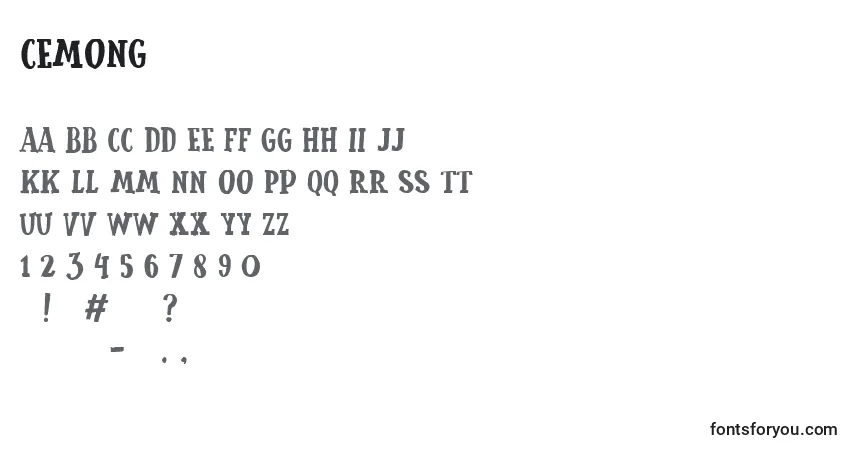 A fonte Cemong – alfabeto, números, caracteres especiais