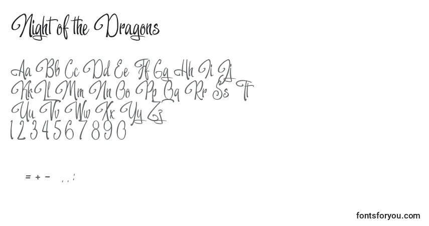 Night of the Dragonsフォント–アルファベット、数字、特殊文字