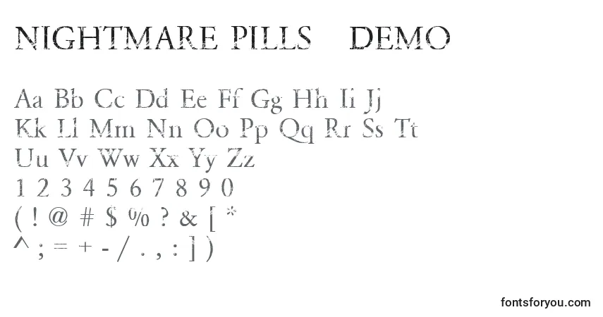 Шрифт NIGHTMARE PILLS   DEMO – алфавит, цифры, специальные символы