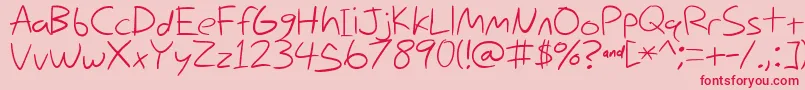 Fonte Nihilschiz Handwriting – fontes vermelhas em um fundo rosa